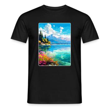 Lake Annecy France Vintage Travel Poster Souvenir - Men's T-Shirt - black - Front - AI Model Male 178 light (178cm)