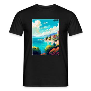 Vis Island Croatia Vintage Travel Poster Souvenir - Men's T-Shirt - black - Front - AI Model Male 178 light (178cm)