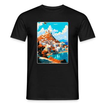 Patmos Grèce Affiche de voyage vintage WPA Souvenir - T-shirt homme - noir - Devant - AI Model Male 178 light (178cm)