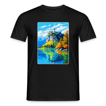 Château de Bled, Slovénie, Affiche de voyage vintage, WPA, Art - T-shirt homme - noir - Devant - AI Model Male 178 light (178cm)