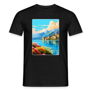 Lake Como Italy Vintage Travel Poster Souvenir WPA - Men's T-Shirt - black - Front - AI Model Male 178 light (178cm)
