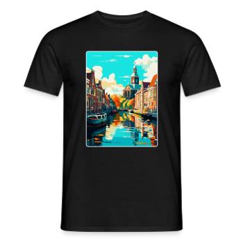 Leiden Netherlands Vintage Travel Poster Souvenir - Men's T-Shirt - black - Front - AI Model Male 178 light (178cm)