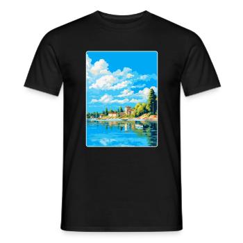 Savonlinna Finlande Affiche de voyage vintage souvenir - T-shirt homme - noir - Devant - AI Model Male 178 light (178cm)