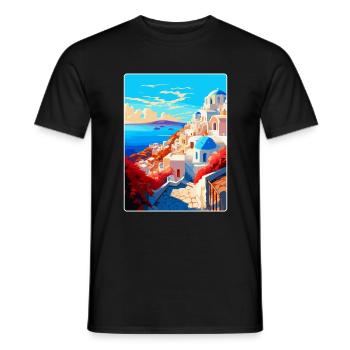 Santorin Grèce Affiche de voyage vintage souvenir - T-shirt homme - noir - Devant - AI Model Male 178 light (178cm)
