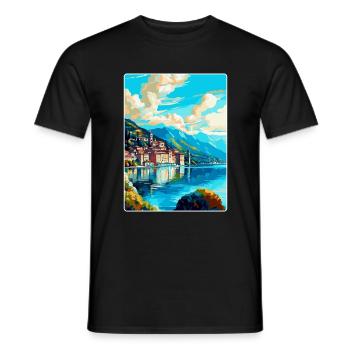 Lugano Suisse Affiche de voyage vintage souvenir - T-shirt homme - noir - Devant - AI Model Male 178 light (178cm)