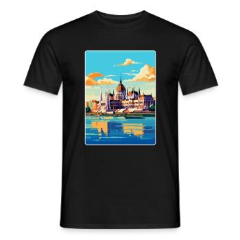 Budapest Ungarn Vintage Reiseplakat Souvenir - Männer T-Shirt - Schwarz - Vorne - AI Model Male 178 light (178cm)
