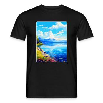 Lac du Bourget France Affiche de voyage vintage souvenir - T-shirt homme - noir - Devant - AI Model Male 178 light (178cm)