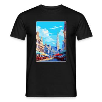 Brussels Belgium Vintage Travel Poster Souvenir - Men's T-Shirt - black - Front - AI Model Male 178 light (178cm)