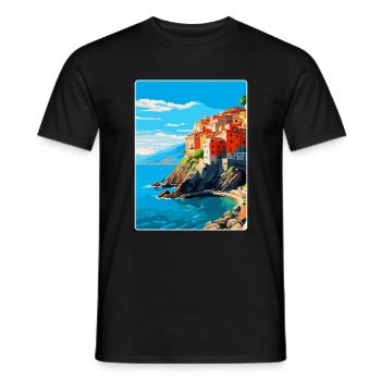 Cinque Terre Italie Affiche de voyage vintage souvenir - T-shirt homme - noir - Devant - AI Model Male 178 light (178cm)