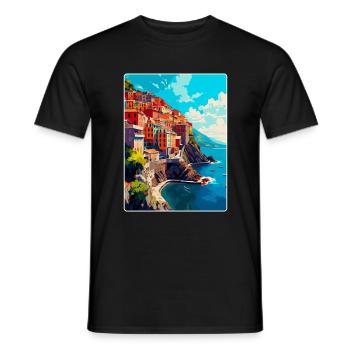 Cinque Terre Italie Affiche de voyage vintage Souvenir - T-shirt homme - noir - Devant - AI Model Male 178 light (178cm)