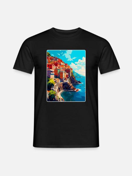 Cinque Terre Italie Affiche de voyage vintage Souvenir - T-shirt homme - noir