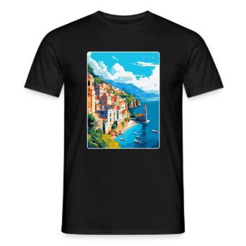 Amalfi Italie Affiche de voyage vintage WPA Souvenir - T-shirt homme - noir - Devant - AI Model Male 178 light (178cm)