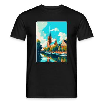Affiche de voyage vintage de Lübeck Allemagne Souvenir WPA - T-shirt homme - noir - Devant - AI Model Male 178 light (178cm)