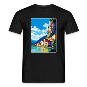 Souvenir de l’affiche de voyage vintage Durnstein Autriche - T-shirt homme - noir - Devant - AI Model Male 178 light (178cm)