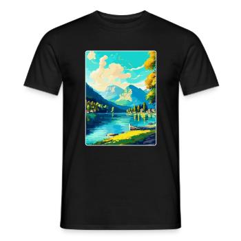 Wolfgangsee Österreich Vintage Reiseplakat Souvenir - Männer T-Shirt - Schwarz - Vorne - AI Model Male 178 light (178cm)