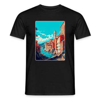 Gênes Italie Affiche de voyage vintage WPA Art Souvenir - T-shirt homme - noir - Devant - AI Model Male 178 light (178cm)