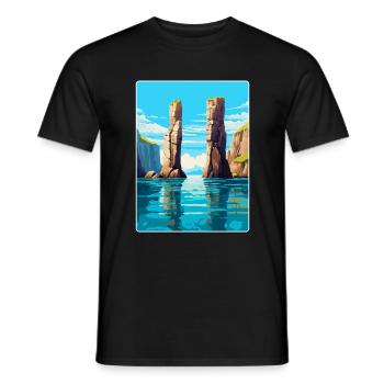 Affiche de voyage vintage Stack Rocks Pembrokeshire - T-shirt homme - noir - Devant - AI Model Male 178 light (178cm)