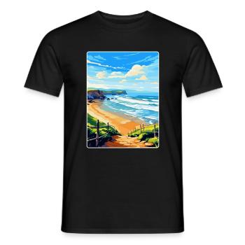 Perranporth Beach Angleterre Royaume-Uni Voyage Affiche WPA Art - T-shirt homme - noir - Devant - AI Model Male 178 light (178cm)