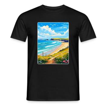 Daymer Bay Cornwall England Uk Travel Poster WPA - Men's T-Shirt - black - Front - AI Model Male 178 light (178cm)