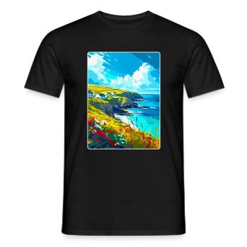 Cornwall England Uk Vintage Travel Poster Souvenir - Men's T-Shirt - black - Front - AI Model Male 178 light (178cm)
