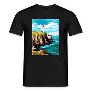 South Stack Cliffs Anglesey Affiche de voyage vintage - T-shirt homme - noir - Devant - AI Model Male 178 light (178cm)