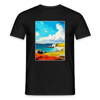 Shetland Écosse Royaume-Uni Affiche de voyage vintage WPA Art - T-shirt homme - noir - Devant - AI Model Male 178 light (178cm)