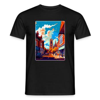 Guildford Angleterre Royaume-Uni Affiche de voyage vintage WPA Art - T-shirt homme - noir - Devant - AI Model Male 178 light (178cm)
