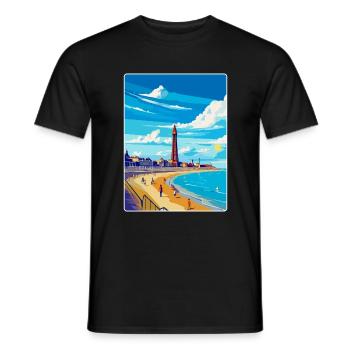 Blackpool Uk Vintage Reiseposter WPA Souvenir - Männer T-Shirt - Schwarz - Vorne - AI Model Male 178 light (178cm)