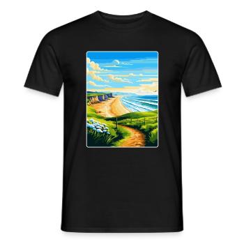 Rhossili Bay Swansea Travel Poster Souvenir WPA - Men's T-Shirt - black - Front - AI Model Male 178 light (178cm)