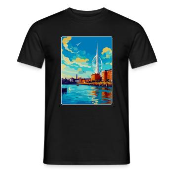 Portsmouth Uk Vintage Travel Poster Souvenir WPA - Men's T-Shirt - black - Front - AI Model Male 178 light (178cm)