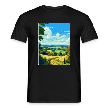 Surrey Hills Vintage Travel Poster Souvenir WPA - Men's T-Shirt - black - Front - AI Model Male 178 light (178cm)
