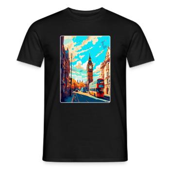 London England Uk Vintage Travel Poster Souvenir - Men's T-Shirt - black - Front - AI Model Male 178 light (178cm)