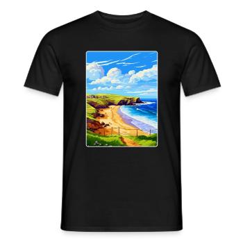 Holywell Bay Cornwall England Uk Travel Poster WPA - Men's T-Shirt - black - Front - AI Model Male 178 light (178cm)