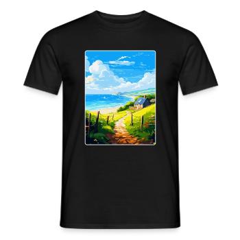 Lamorna Cornwall England Uk Travel Poster Souvenir - Men's T-Shirt - black - Front - AI Model Male 178 light (178cm)