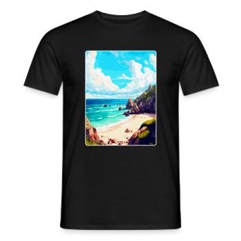 Porthcurno England Uk Travel Poster Souvenir WPA - Men's T-Shirt - black - Front - AI Model Male 178 light (178cm)