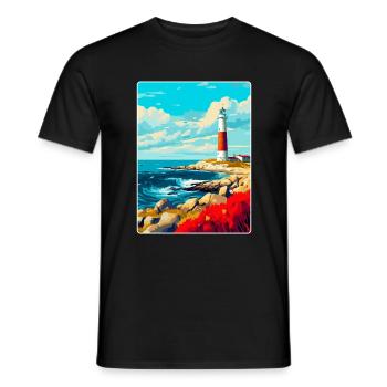 Portland Bill England Uk Reiseplakat Souvenir - Männer T-Shirt - Schwarz - Vorne - AI Model Male 178 light (178cm)