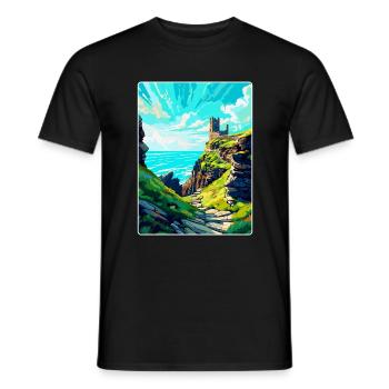 Château de Tintagel Angleterre Royaume-Uni Affiche de voyage souvenir - T-shirt homme - noir - Devant - AI Model Male 178 light (178cm)