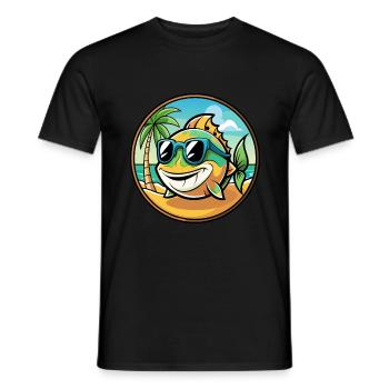 Poisson Drôle Dessin Animé Plage D’été Lunettes De Soleil Autocollant - T-shirt homme - noir - Devant - AI Model Male 178 light (178cm)