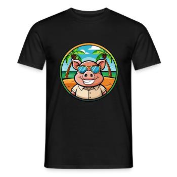 Schwein lustige Cartoon Sommer Strand Sonnenbrille Aufkleber - Männer T-Shirt - Schwarz - Vorne - AI Model Male 178 light (178cm)