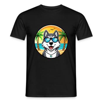 Husky Dog Drôle Dessin Animé Plage Lunettes De Soleil - T-shirt homme - noir - Devant - AI Model Male 178 light (178cm)