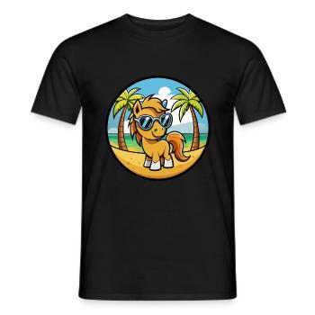 Poney Drôle Dessin Animé Plage D’été Lunettes De Soleil Autocollant - T-shirt homme - noir - Devant - AI Model Male 178 light (178cm)