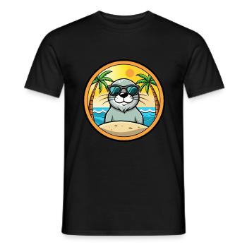 Siegel Lustige Cartoon Sommer Strand Sonnenbrille Aufkleber - Männer T-Shirt - Schwarz - Vorne - AI Model Male 178 light (178cm)
