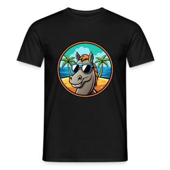 Cheval Drôle Dessin Animé Plage D’été Lunettes De Soleil Cool - T-shirt homme - noir - Devant - AI Model Male 178 light (178cm)
