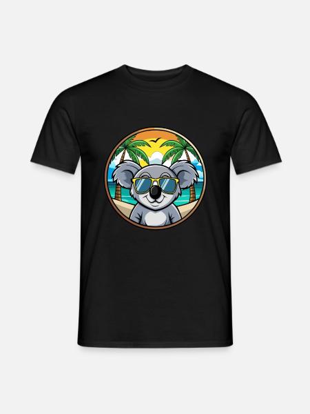 Koala Drôle Dessin Animé Plage D’été Lunettes De Soleil Cool - T-shirt homme - noir