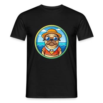 Pug Dog Funny Cartoon Summer Beach Sunglasses Cool - Men's T-Shirt - black - Front - AI Model Male 178 light (178cm)