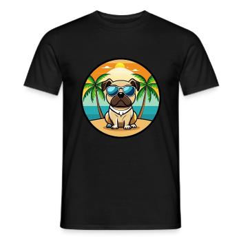 Pug Dog Funny Cartoon Summer Beach Sunglasses Cool - Men's T-Shirt - black - Front - AI Model Male 178 light (178cm)