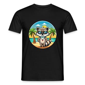 Waschbär Lustig Cartoon Sommer Strand Sonnenbrille Cool - Männer T-Shirt - Schwarz - Vorne - AI Model Male 178 light (178cm)