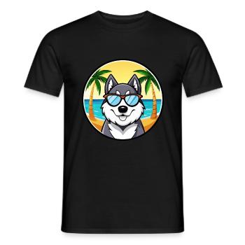 Husky Dog Drôle Dessin Animé Plage Lunettes De Soleil - T-shirt homme - noir - Devant - AI Model Male 178 light (178cm)