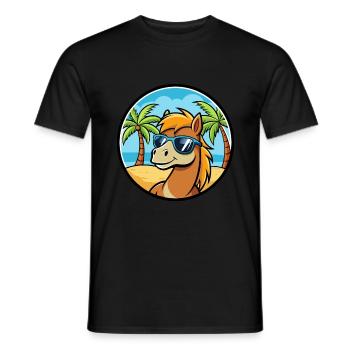 Poney Drôle Dessin Animé Plage D’été Lunettes De Soleil Autocollant - T-shirt homme - noir - Devant - AI Model Male 178 light (178cm)