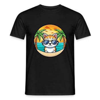 Kitten Funny Cartoon Summer Beach Sunglasses Cool - Men's T-Shirt - black - Front - AI Model Male 178 light (178cm)